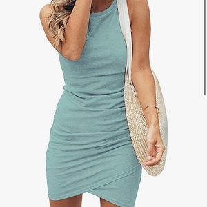 Crew neck ruched sleeveless tank dress